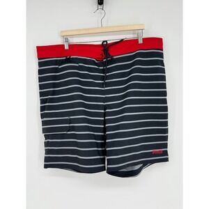 Duluth‎ Trading Co Mens Board Shorts Navy Blue Swim Trunks Red Waistband Sz 42